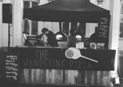 Streetfood Setup with portable pizza ovens in black and white